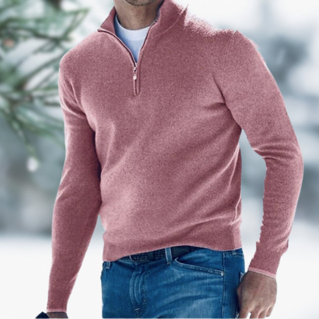 Men's Quarter-Zip Fine Knit Jumper Slim-Fit Pullover