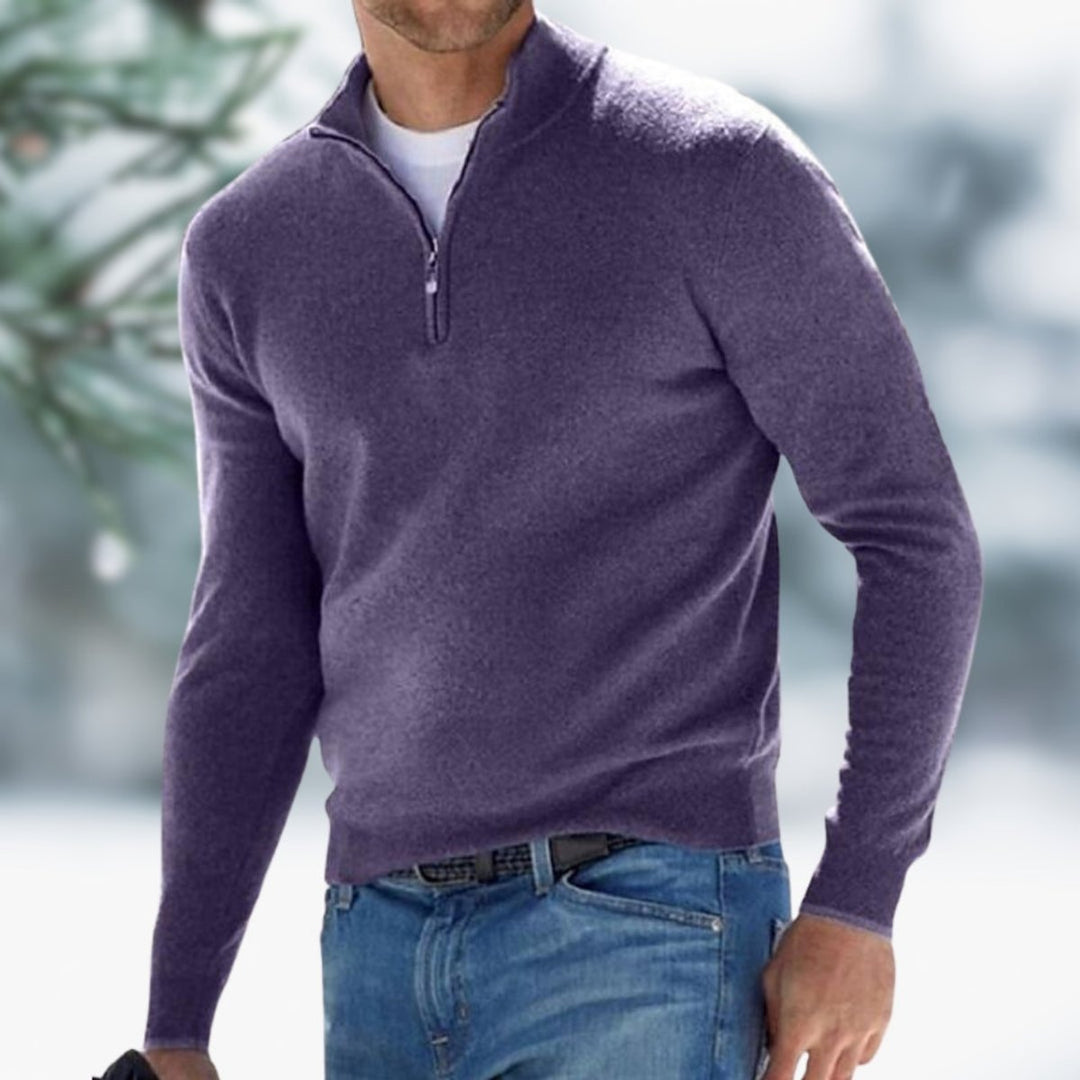 Men's Quarter-Zip Fine Knit Jumper Slim-Fit Pullover