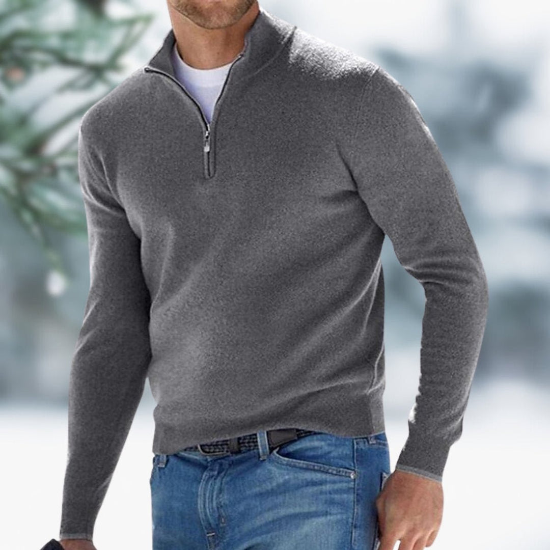 Men's Quarter-Zip Fine Knit Jumper Slim-Fit Pullover