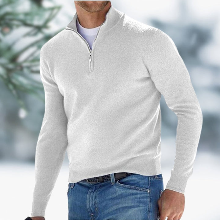 Men's Quarter-Zip Fine Knit Jumper Slim-Fit Pullover