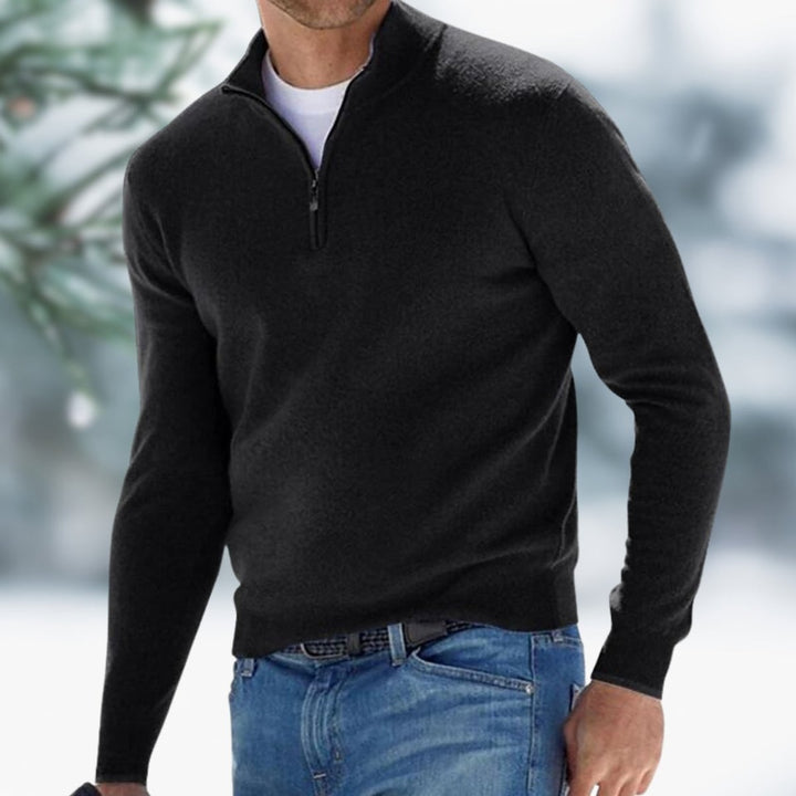 Men's Quarter-Zip Fine Knit Jumper Slim-Fit Pullover