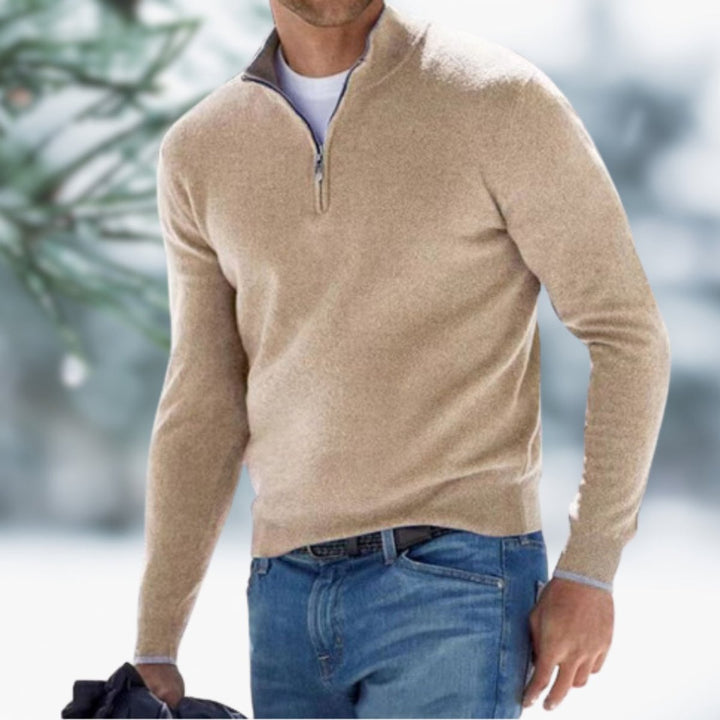 Men's Quarter-Zip Fine Knit Jumper Slim-Fit Pullover