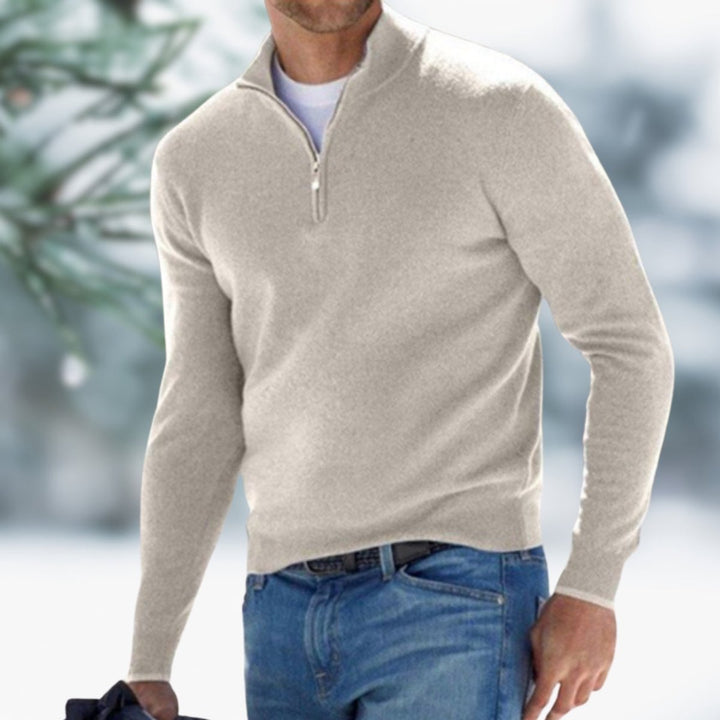 Men's Quarter-Zip Fine Knit Jumper Slim-Fit Pullover