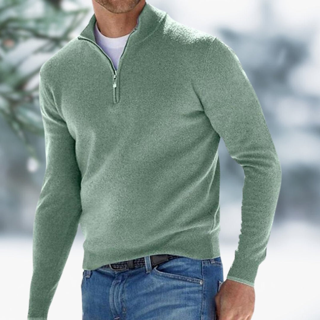 Men's Quarter-Zip Fine Knit Jumper Slim-Fit Pullover