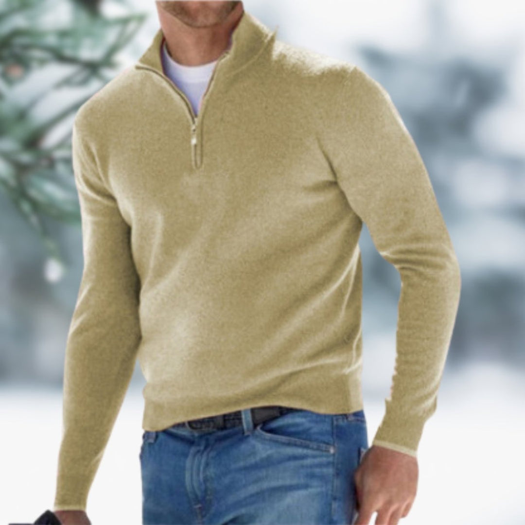 Men's Quarter-Zip Fine Knit Jumper Slim-Fit Pullover