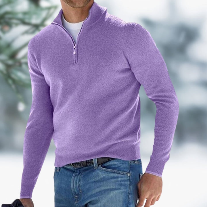 Men's Quarter-Zip Fine Knit Jumper Slim-Fit Pullover