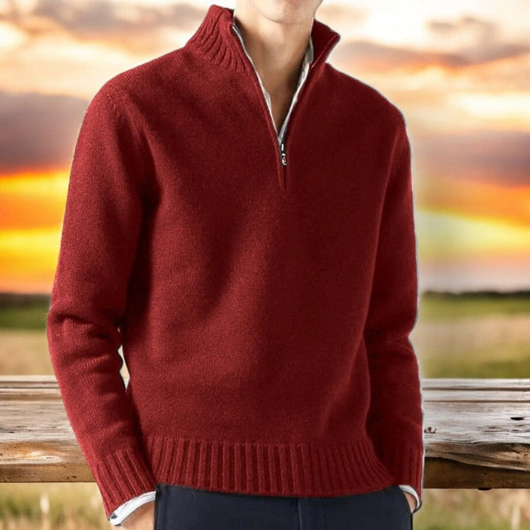 Mens Quarter-Zip Knitted Jumper Cashmere Blend Pullover
