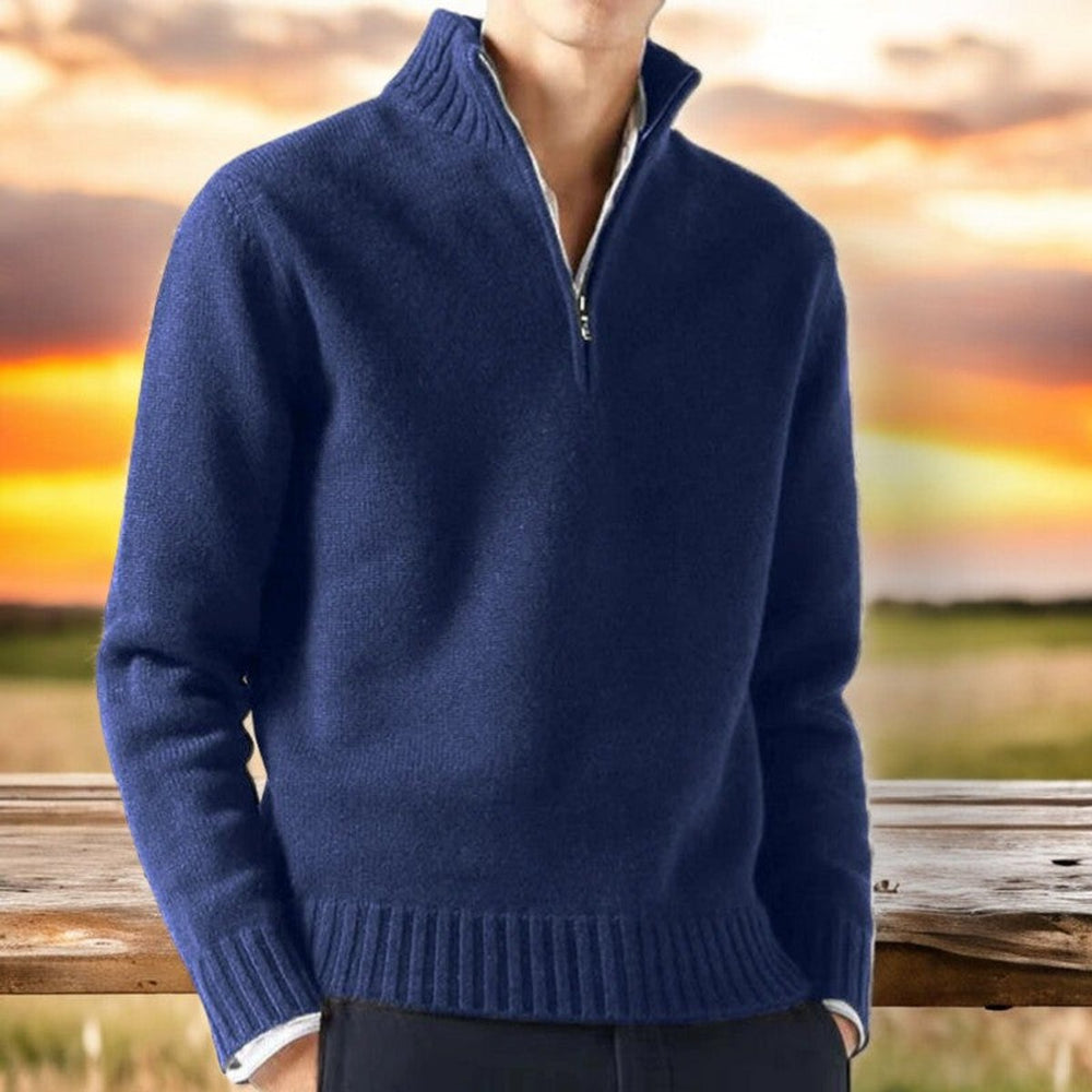 Mens Quarter-Zip Knitted Jumper Cashmere Blend Pullover