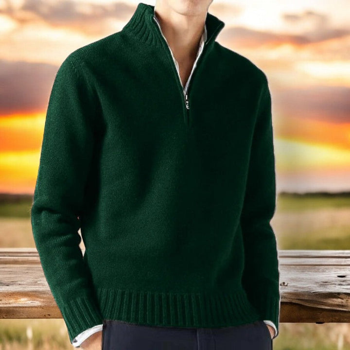 Mens Quarter-Zip Knitted Jumper Cashmere Blend Pullover