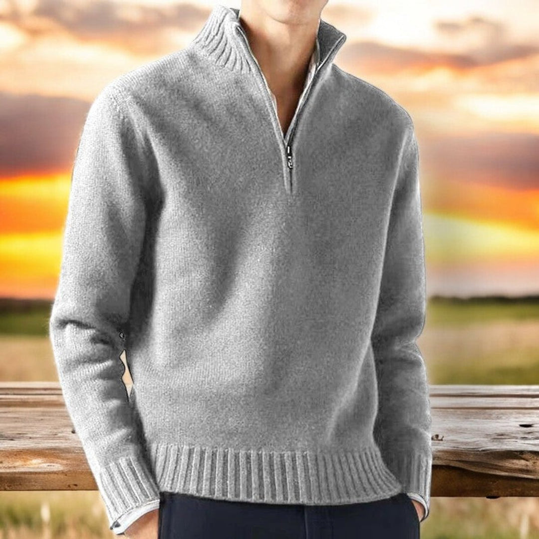 Mens Quarter-Zip Knitted Jumper Cashmere Blend Pullover