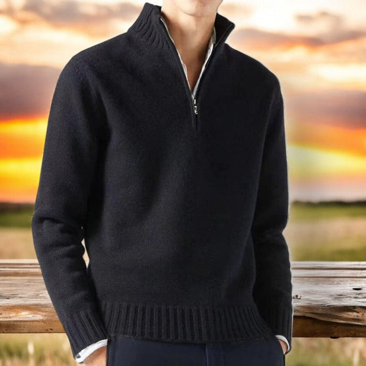 Mens Quarter-Zip Knitted Jumper Cashmere Blend Pullover