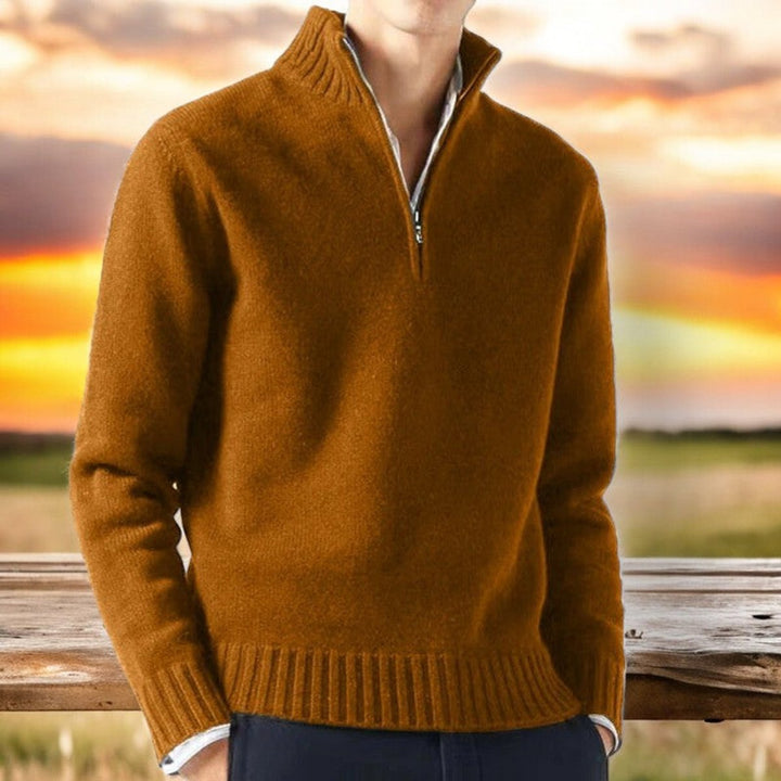Mens Quarter-Zip Knitted Jumper Cashmere Blend Pullover