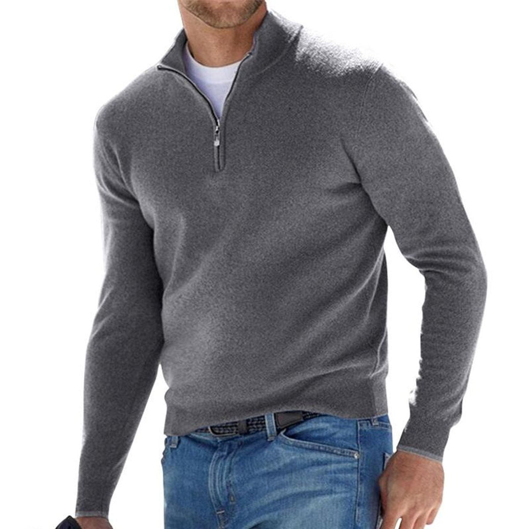 Men's Quarter-Zip Knitted Jumper Regular Fit Half-Zip Pullover