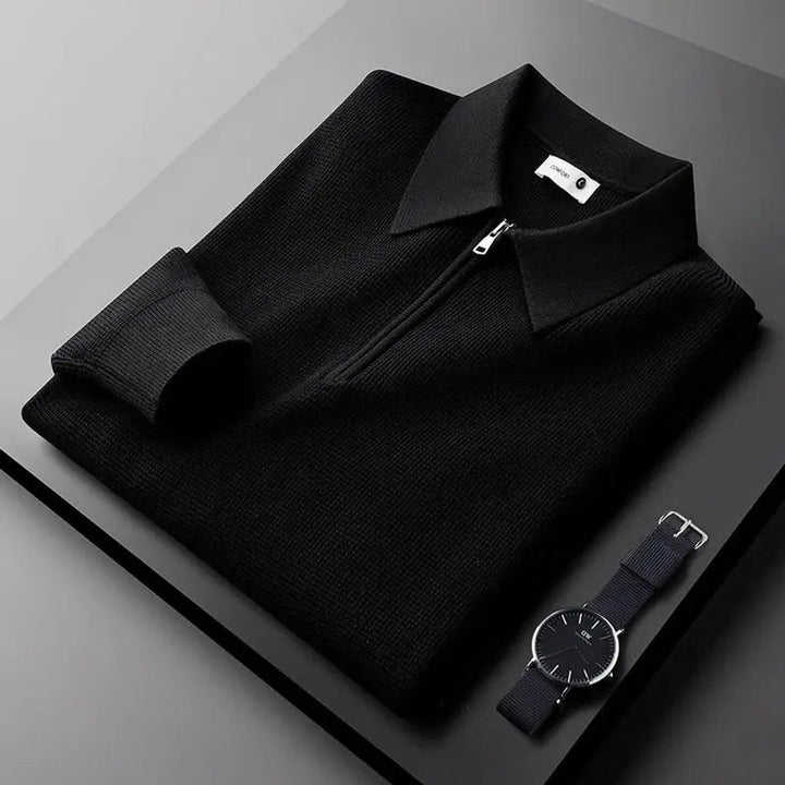 Men's Quarter-Zip Knitted Polo Jumper Tailored Waffle Knit