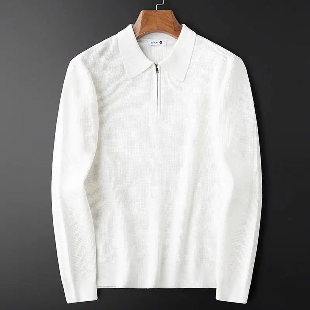 Men's Quarter-Zip Knitted Polo Jumper Tailored Waffle Knit
