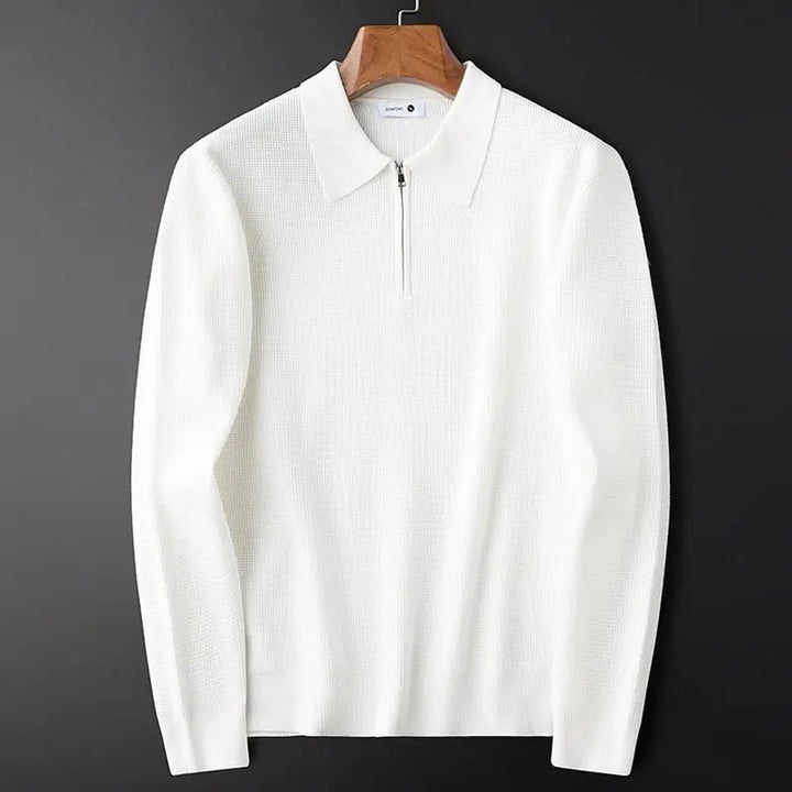 Men's Quarter-Zip Knitted Polo Jumper Tailored Waffle Knit