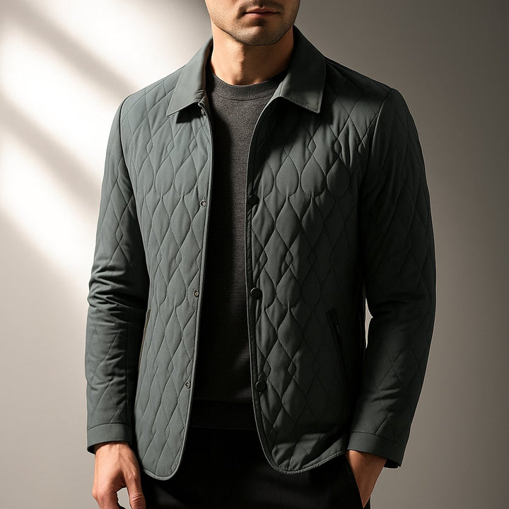 Mens Quilted Bomber Jacket Lightweight Button-Front Coat