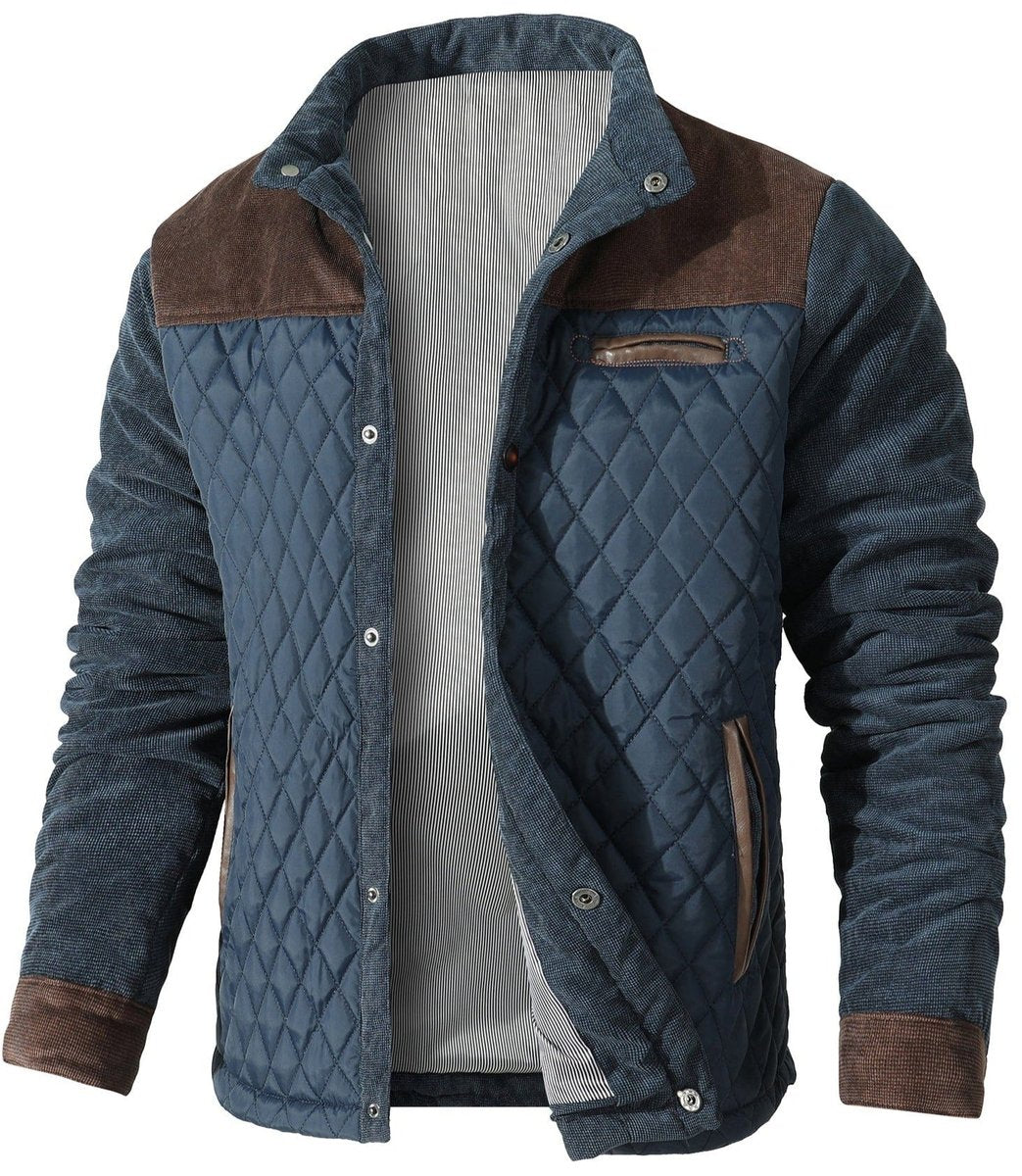 Men's Quilted Corduroy Bomber Jacket Snap-Button Outerwear