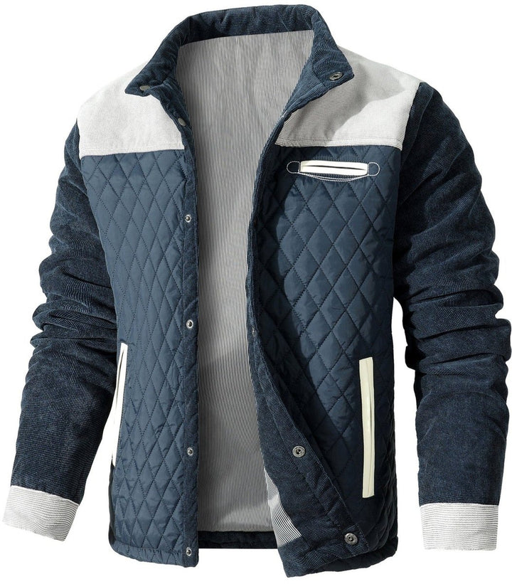 Men's Quilted Corduroy Bomber Jacket Snap-Button Outerwear