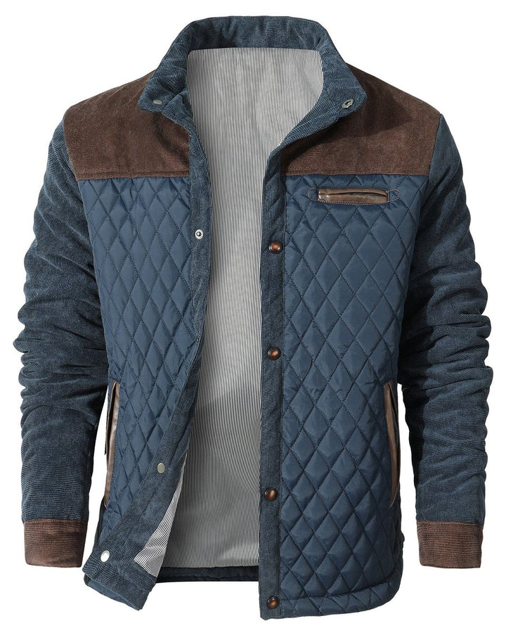 Men's Quilted Corduroy Bomber Jacket Snap-Button Outerwear