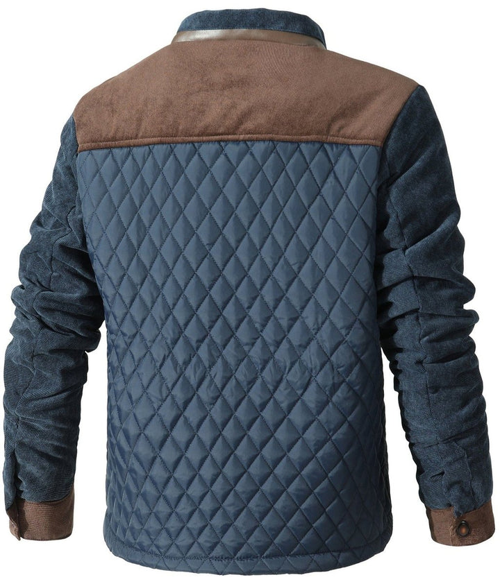 Men's Quilted Corduroy Bomber Jacket Snap-Button Outerwear