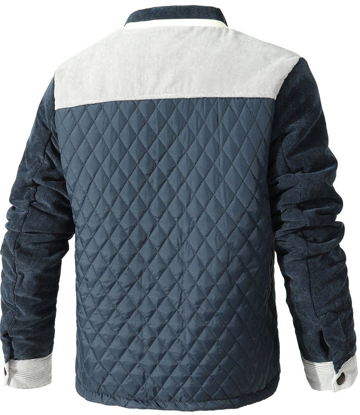 Men's Quilted Corduroy Bomber Jacket Snap-Button Outerwear