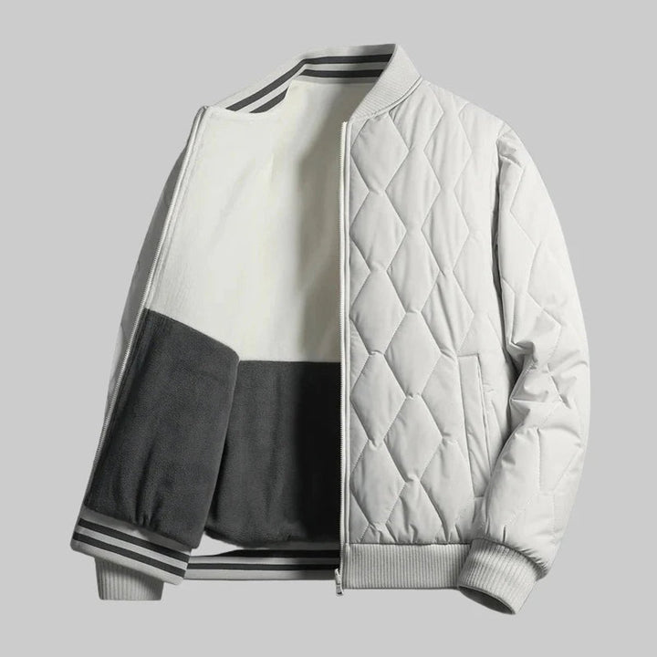 Men's Quilted Diamond-Stitch Fleece-Lined Bomber Jacket