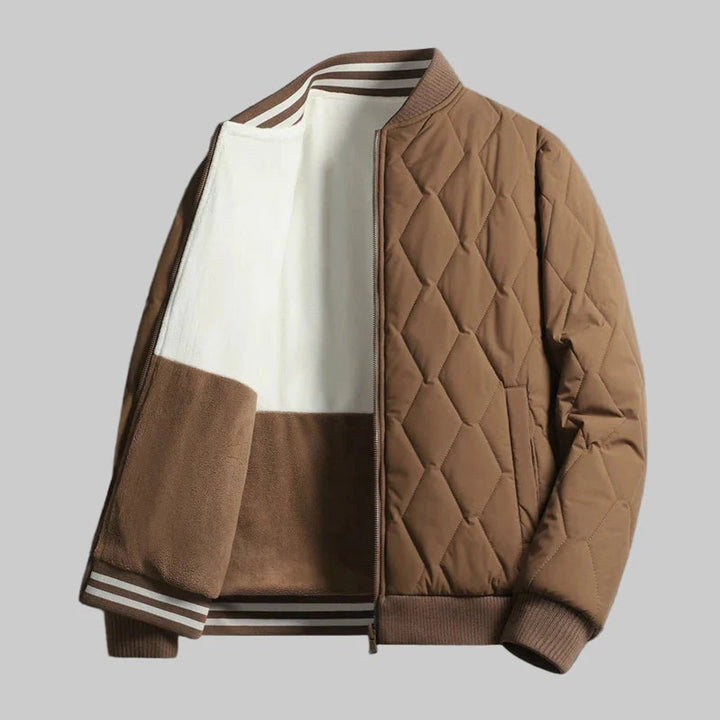 Men's Quilted Diamond-Stitch Fleece-Lined Bomber Jacket