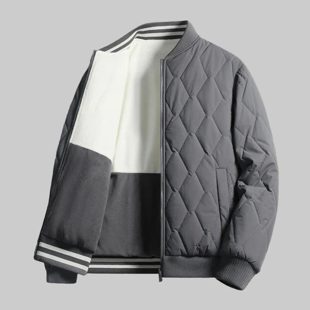 Men's Quilted Diamond-Stitch Fleece-Lined Bomber Jacket