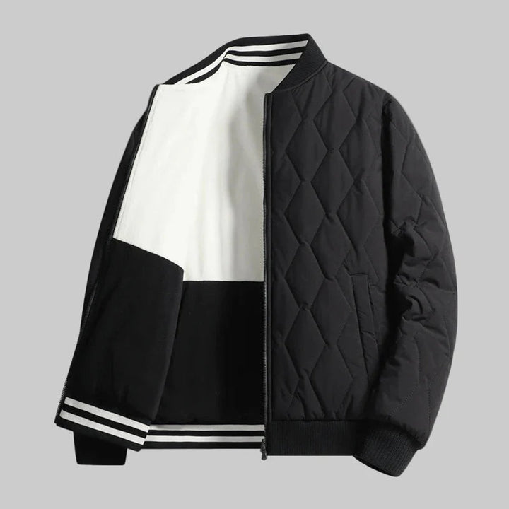 Men's Quilted Diamond-Stitch Fleece-Lined Bomber Jacket