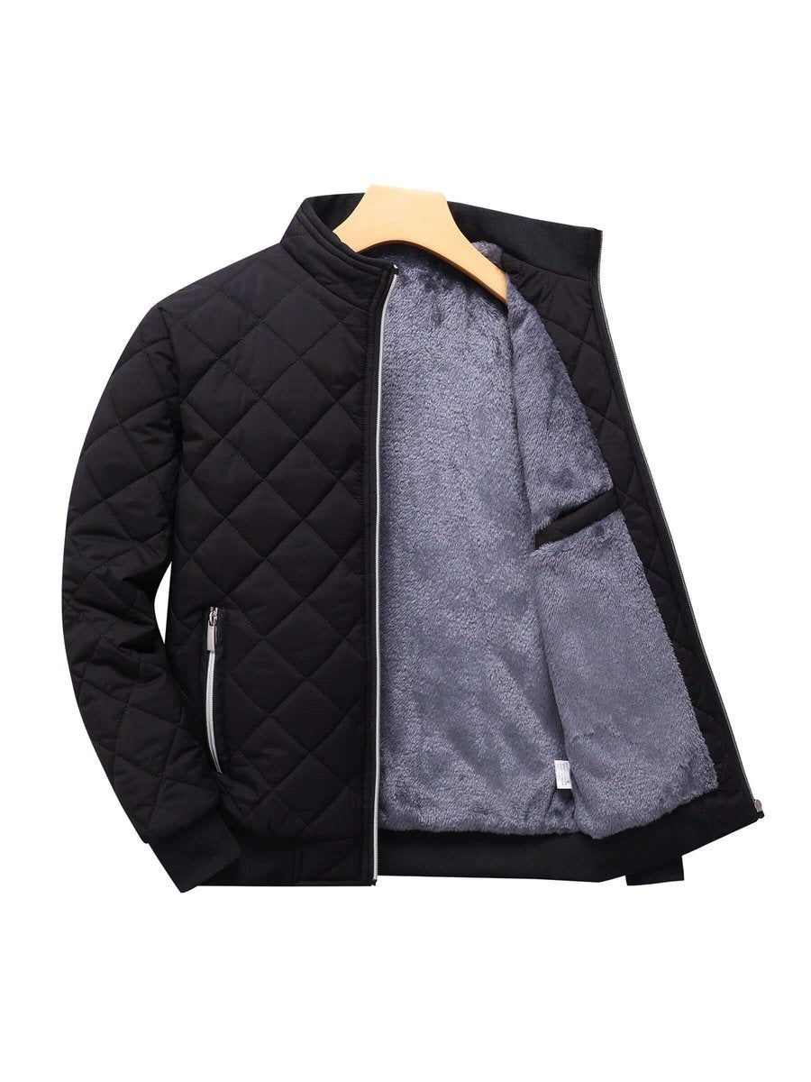 Men's Quilted Fleece-Lined Bomber Jacket Winter Coat