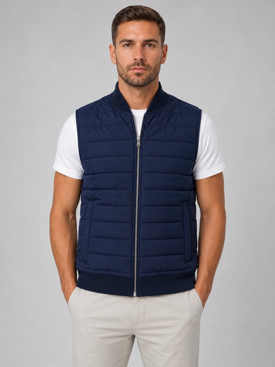 Men's Quilted Full-Zip Gilet Bodywarmer Knitted Collar Vest