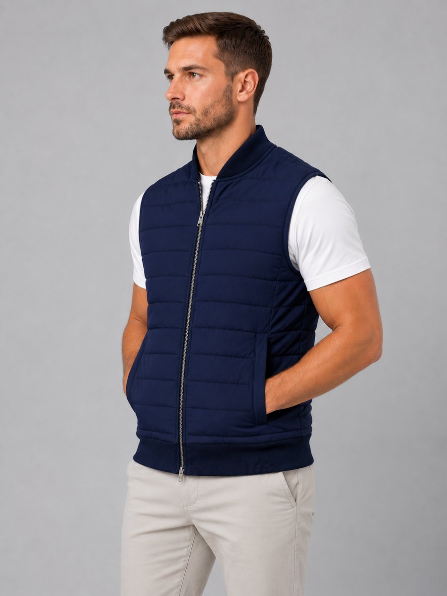 Men's Quilted Full-Zip Gilet Bodywarmer Knitted Collar Vest