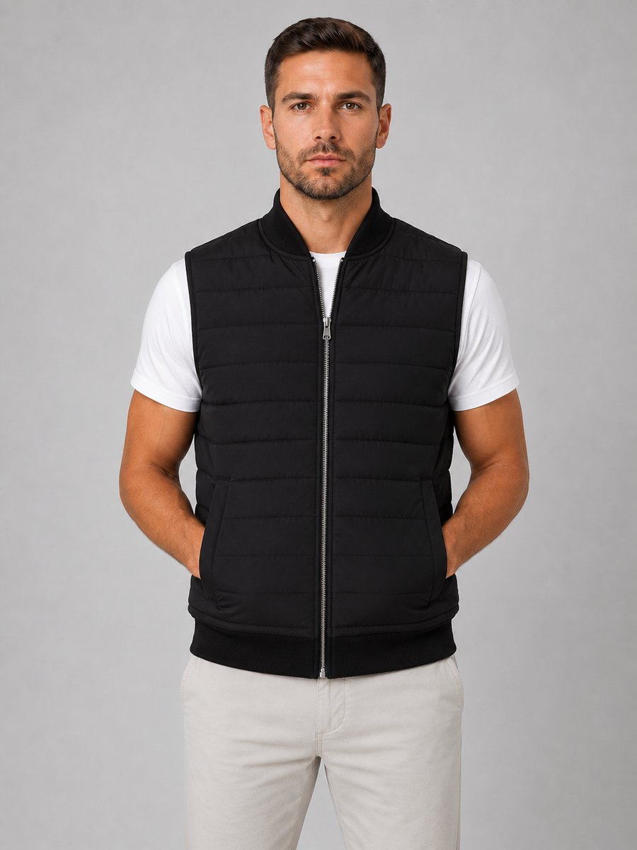 Men's Quilted Full-Zip Gilet Bodywarmer Knitted Collar Vest
