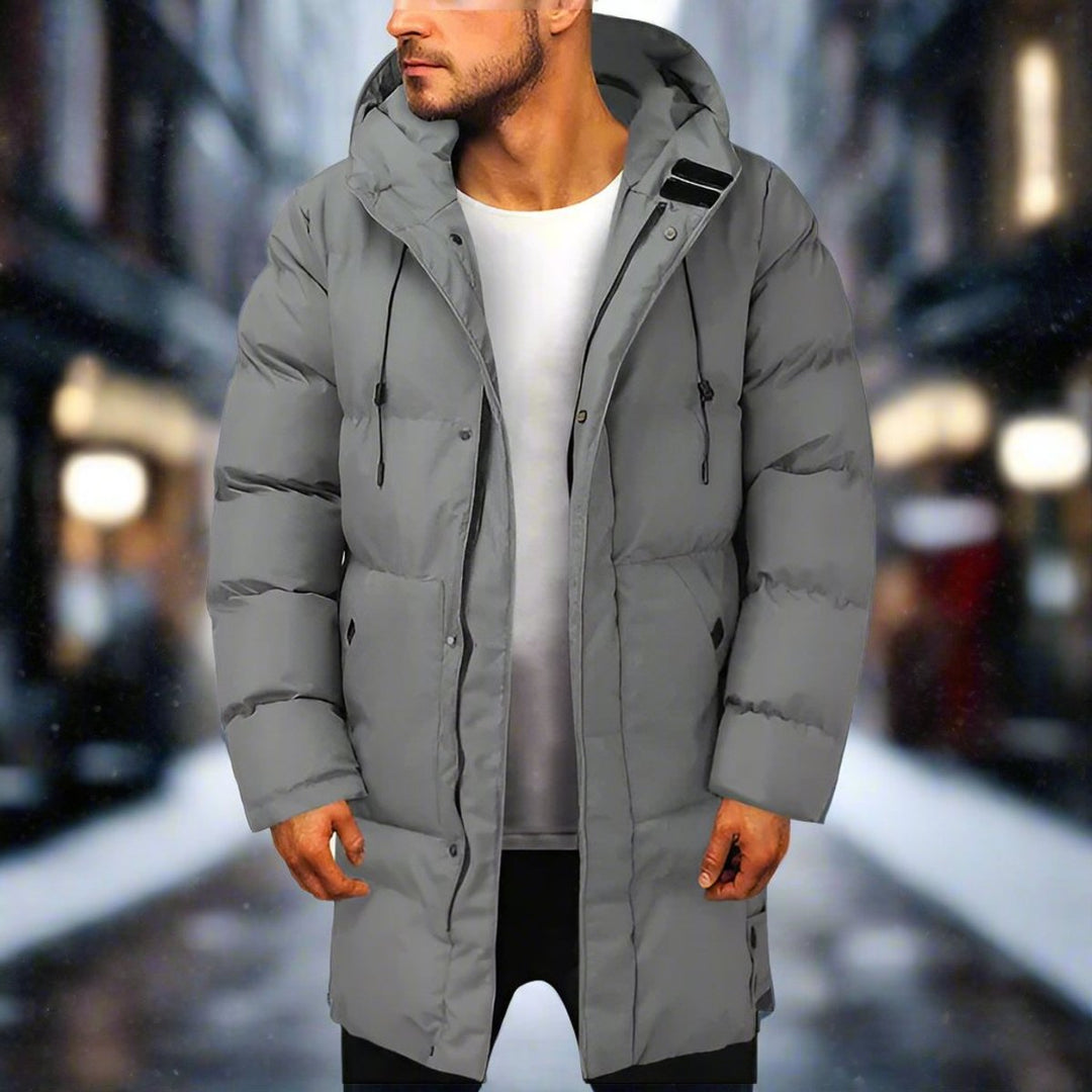 Mens Quilted Hooded Waterproof Puffer Coat Mid-Length Winter Jacket