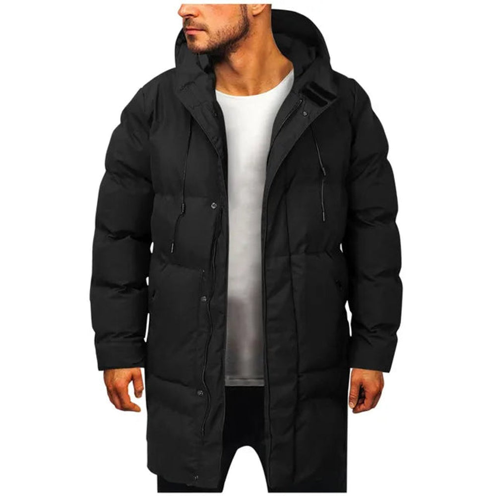 Mens Quilted Hooded Waterproof Puffer Coat Mid-Length Winter Jacket