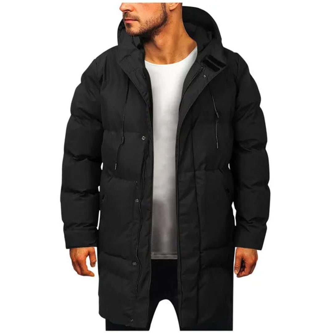 Mens Quilted Hooded Waterproof Puffer Coat Mid-Length Winter Jacket