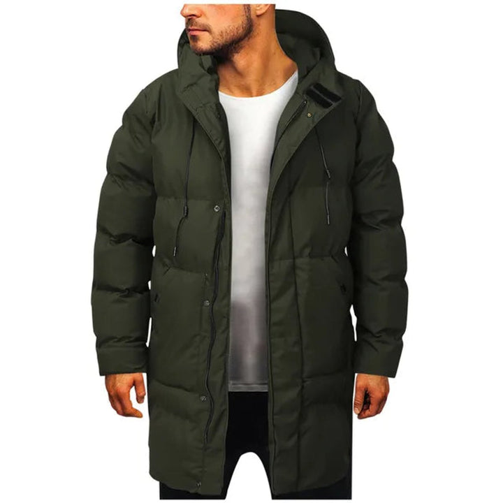 Mens Quilted Hooded Waterproof Puffer Coat Mid-Length Winter Jacket