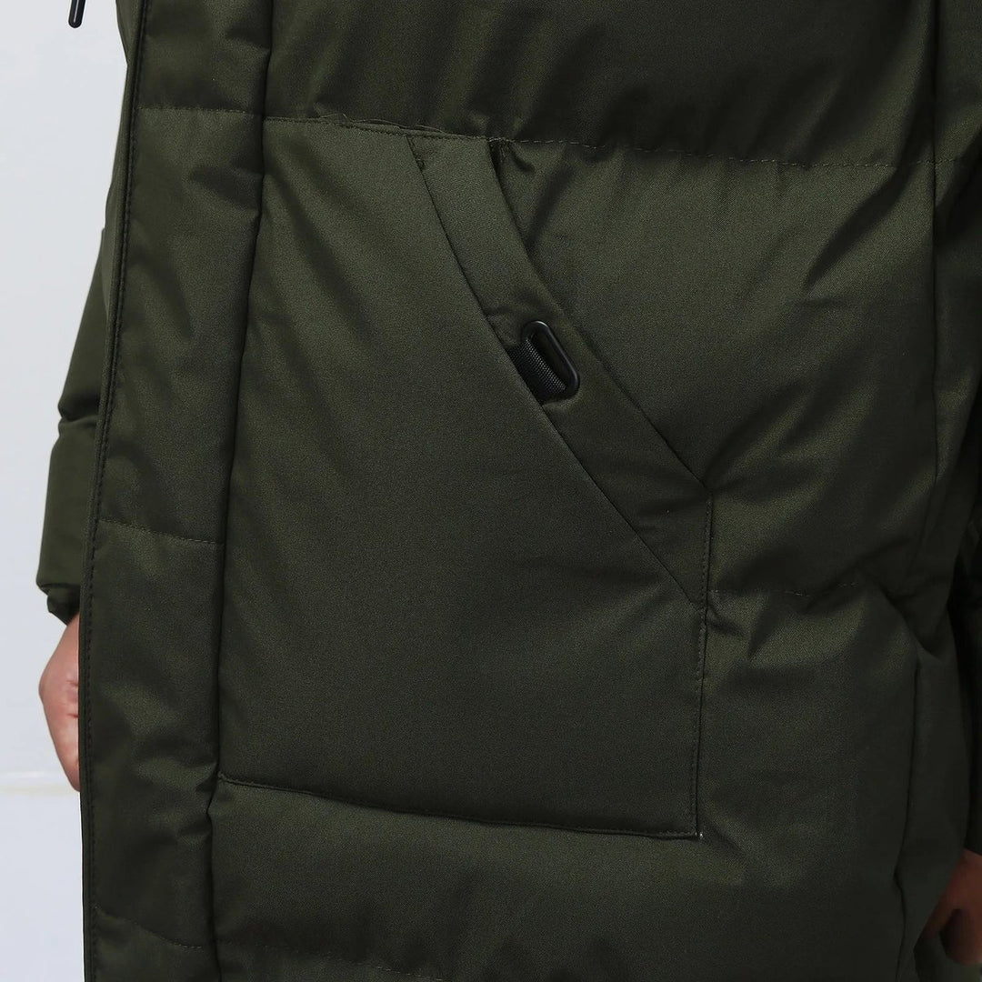 Mens Quilted Hooded Waterproof Puffer Coat Mid-Length Winter Jacket