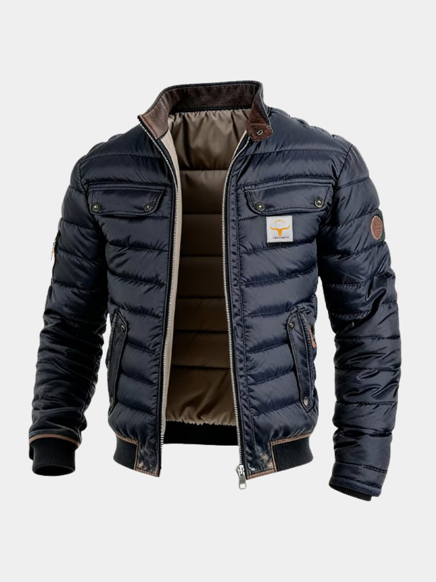 Mens Quilted Insulated Bomber Jacket High-Collar Puffer