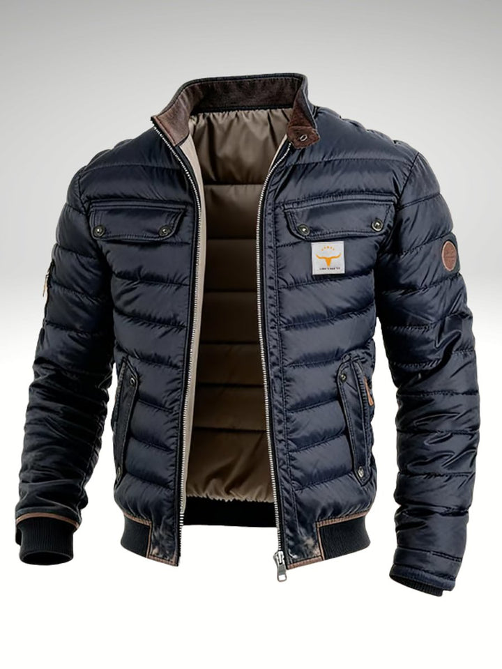 Mens Quilted Insulated Bomber Jacket High-Collar Puffer