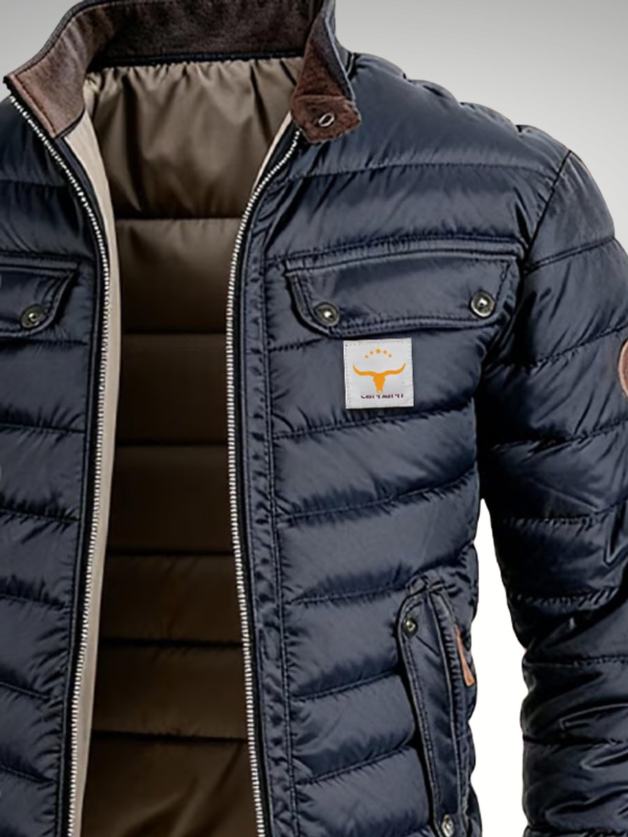Mens Quilted Insulated Bomber Jacket High-Collar Puffer