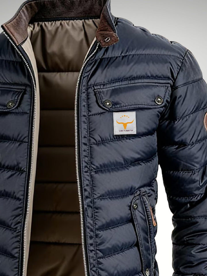 Mens Quilted Insulated Bomber Jacket High-Collar Puffer