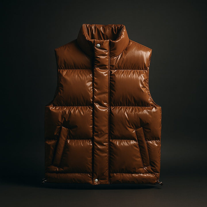 Mens Quilted Puffer Vest High-Collar Sleeveless Jacket