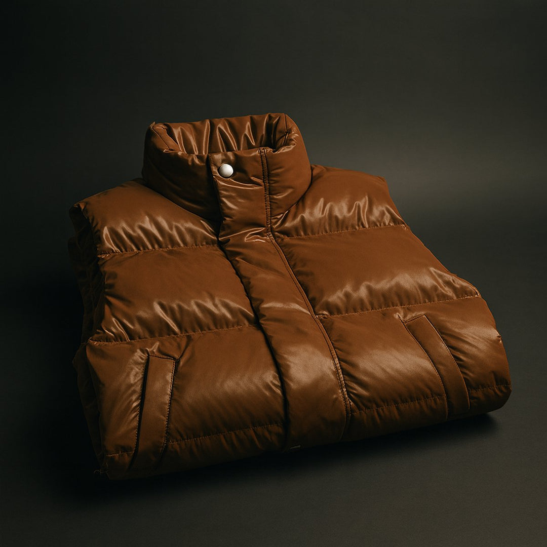 Mens Quilted Puffer Vest High-Collar Sleeveless Jacket