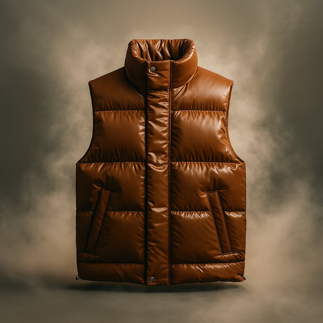 Mens Quilted Puffer Vest High-Collar Sleeveless Jacket