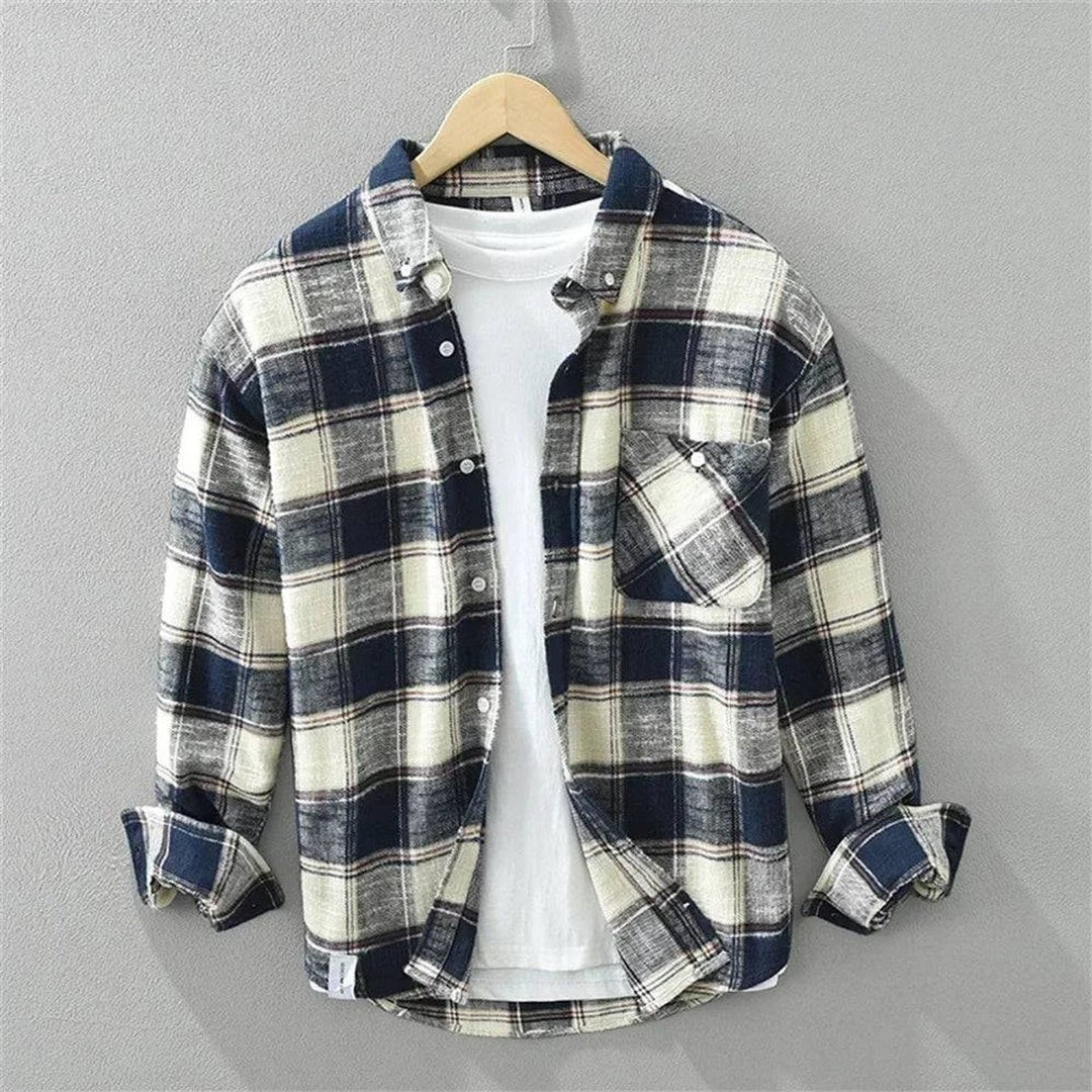 Men's Relaxed-Fit Brushed Cotton Flannel Check Shirt Long Sleeve