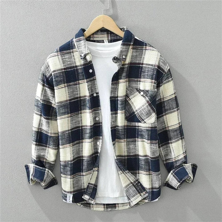 Men's Relaxed-Fit Brushed Cotton Flannel Check Shirt Long Sleeve