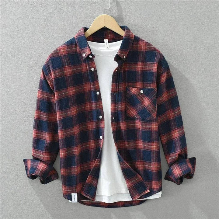 Men's Relaxed-Fit Brushed Cotton Flannel Check Shirt Long Sleeve