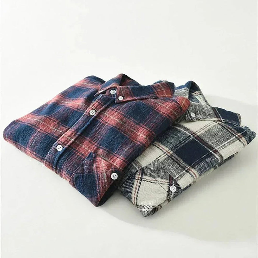 Men's Relaxed-Fit Brushed Cotton Flannel Check Shirt Long Sleeve